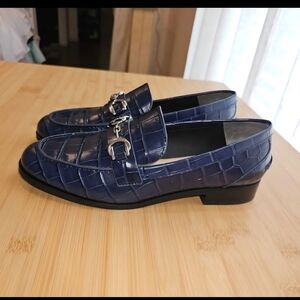 Stuart Weitzman Blue Croc-Embossed Loafers